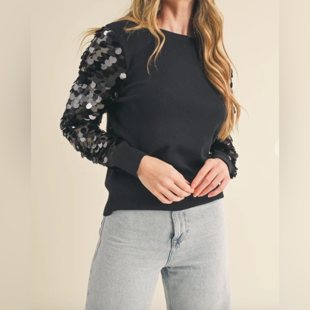 Sioni Sequin Sleeve Pullover Sweater Sz-L